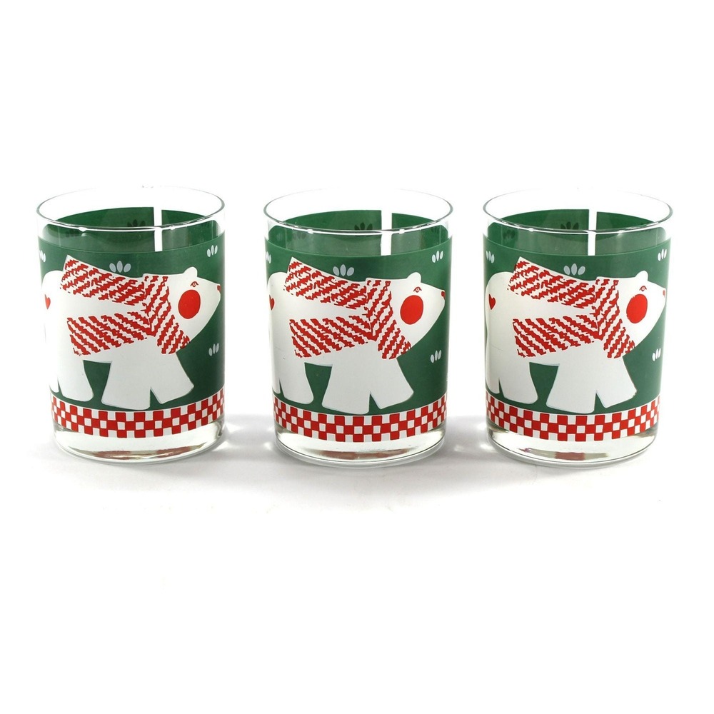 Double Old Fashioned Christmas Winter Cocktail Glasses Cera Set of 3 Polar Bear